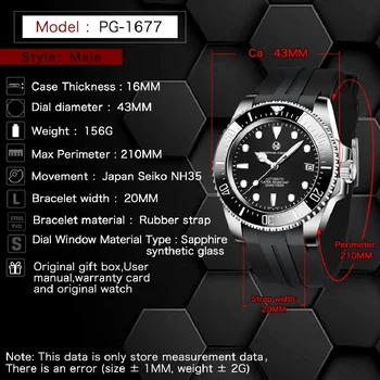 Новый дизайн PAGANI, мужские автоматические механические часы лидирующего бренда, Сапфировые роскошные резиновые водонепроницаемые часы Relogio Masculino 4
