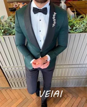 Новый Королевский Зеленый Мужской костюм, Блейзер с отворотом и шалью, 2 предмета, Смокинги Современного покроя на плоской подошве, Шафер на свадьбу 2020 (Блейзер + брюки) 2