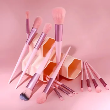 Новый набор розовых кистей для макияжа из 13 штук, Румяна, кисть для теней, рассыпчатая пудра, Аппликаторы для основы, косметические кисти, инструменты для макияжа 7
