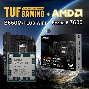 Новый процессор AMD Ryzen 5 7600 R5 7600 + Материнская плата ASUS TUF GAMING B650M PLUS WIFI Micro ATX AMD B650 Слот для памяти DDR5 Материнская плата AM5 4