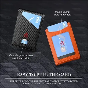 Новый Роскошный Ультратонкий Двойной Кожаный Бумажник RFID Блокирующий Держатель Для Карт Из Углеродного Волокна, Роскошные Кошельки из Искусственной Кожи, Денежный Мешок для Мужчин 14