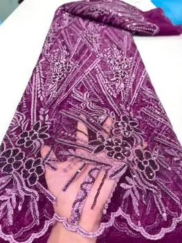 Новый стиль Нигерийская Сетчатая Кружевная ткань 2023 Французский Высококачественный Тюль С вышивкой Пайетками Кружевная Ткань Для пошива женских платьев на День Рождения