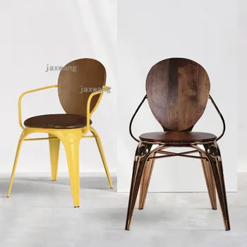 Обеденные стулья для отдыха в американском ретро стиле для кухонной мебели Кресло из кованого железа Современный роскошный обеденный стул со спинкой для приема гостей 15
