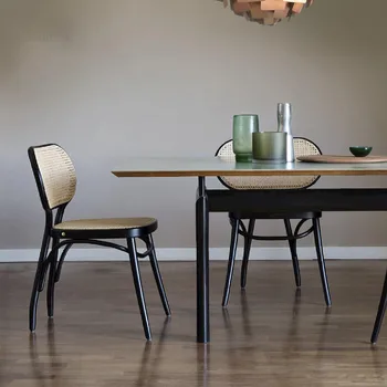 Обеденные стулья из ротанга в стиле ретро, дизайнерская мебель для столовой, стул из массива дерева, Минималистичное современное кресло, обеденный стул с одной спинкой 9