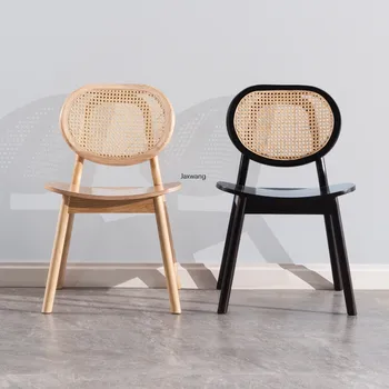 Обеденный стул из ротанга, кухонный стул со спинкой для отдыха, мебель для дома, обеденные стулья из массива дерева, ресторанный стул с широкой полой спинкой 5