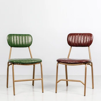 Обеденный стул с кожаной спинкой в стиле ретро, современный минималистичный Креативный Стул для кафе и ресторана, Железный стул для дома и отдыха в скандинавском стиле 3