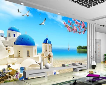 Обои Papel de parede на заказ Средиземноморский замок картина с морским пейзажем гостиная ресторан фоновая настенная фотообоя 10
