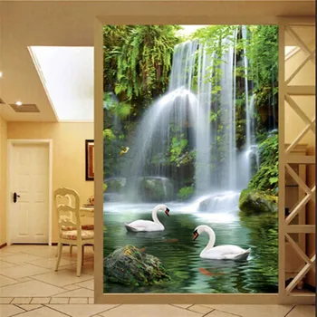 Обои на заказ Beibehang 3D фотообои пейзаж лебедя, пейзаж водопада, коридор, отличный ресторан, 3D обои, зеленая фреска 4