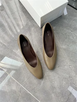 Обувь The Row/ Однотонная натуральная кожа, круглый нос, туфли на мелком каблуке в стиле котенка, женские туфли в стиле ретро на среднем каблуке 14