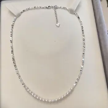ожерелье с подвеской из натурального белого жемчуга Южного моря 4-5 мм, серебро 925 пробы, ювелирные цепочки из серебра 925 пробы, ожерелье 14