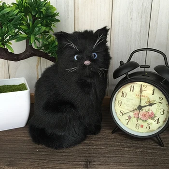 около 12x18 см модель черной кошки из полиэтилена и меха, искусственные Фигурки ручной работы и миниатюры, игрушки для украшения дома, подарок a2980 1