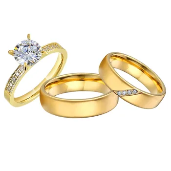 оптовая цена 18-каратное позолоченное свадебное кольцо с бриллиантом предложение о любовном союзе обещание свадебные обручальные кольца наборы для пар 3
