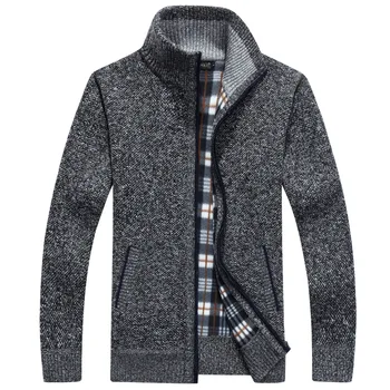 Осенне-зимнее мужское повседневное деловое пальто 2023, шерстяной свитер из искусственного меха, куртка, мужское вязаное толстое пальто на молнии, теплый повседневный вязаный кардиган
