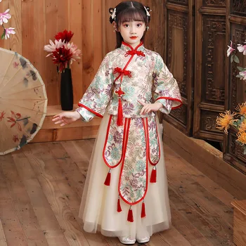 Осенне-зимний женский костюм Hanfu в древнем утолщенном китайском стиле Tang, Свадебное детское платье с цветочным рисунком, новогодняя одежда 2