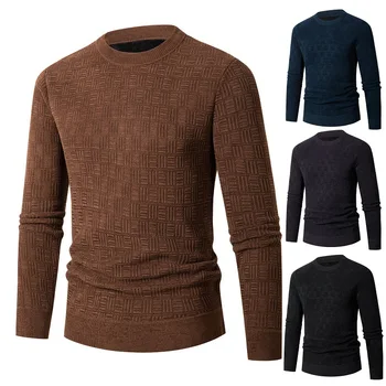 Осень и зима 2023, Новые европейские и американские однотонные плюшевые утолщенные мужские пуловеры с подкладкой, модный тренд, вязаный пуловер. 4