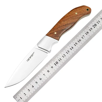 Охотничий нож TONIFE Farmer Full Tang с Фиксированным лезвием с рукояткой из натурального розового дерева и кожаными ножнами