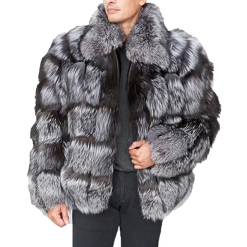 Пальто из натурального меха, мужская зимняя куртка из чернобурки, пальто из натурального меха, воротник-стойка на заказ, высокое качество 2