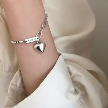 Панк-браслет с большим сердцем из стерлингового серебра 925 пробы для женщин, свадебные украшения, подарок на День рождения 2