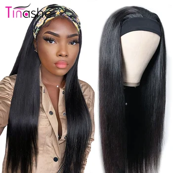 Парики с прямой повязкой на голову Tinashe из человеческих волос 150 плотности, бразильский парик с прямыми кружевами спереди, шикарный шарф-повязка на голову, парик для чернокожих женщин 6