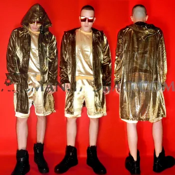 Певец из ночного клуба DJ GOGO GD в костюме для выступлений в стиле хип-хоп того же волшебного золотого цвета с длинным плащом 1