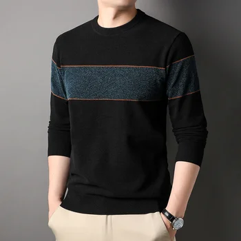 Первоклассный Новый модный бренд, Роскошный Дизайнерский Корейский вязаный пуловер, модный Мужской джемпер, Полосатый свитер, Повседневная Мужская одежда 7