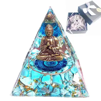 Пирамидка из Бирюзового Оргонита 6 см, Бронзовая Статуэтка, Генератор смолы для Исцеления Энергией Оргона, Украшение для медитации, Прямая Поставка 3