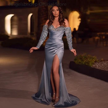 Платья выпускного вечера Angelsbridep Mermaid с разрезом для ног, расшитые бисером, Вечерние платья для вечеринок, Vestidos De Fiesta Elegantes Para Mujer 2023 4
