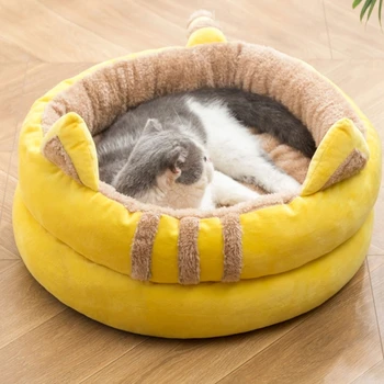Плюшевая кошачья кровать, зимняя теплая кровать для кошек, подушка для обитания домашних котенков, Мягкие четырехсезонные постельные принадлежности для маленьких собак, кровати для домашних животных. 3