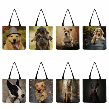 Повседневная экологичная многоразовая уличная пляжная сумка для покупок, милые сумки-тоут с рисунком собаки, женская сумка через плечо с принтом золотистого ретривера 7