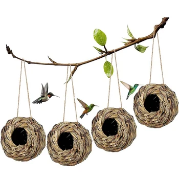 Подвесной домик для птичьего гнезда из 4 упаковок, ручной работы, из натуральной травы Для садов, балконов, стволов деревьев 11