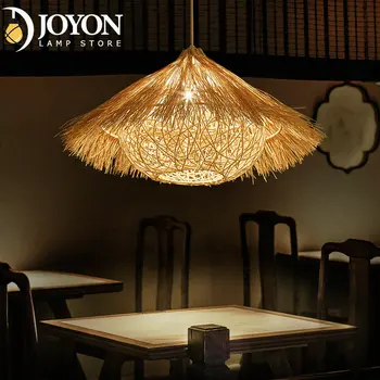 Подвесной светильник из бамбука в Юго-Восточной Азии, светодиодная люстра из ротанга, круглый птичье гнездо, соломенная шляпа, пасторальный винтажный ресторан 3