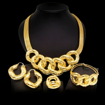 Позолоченный Женский ювелирный набор в Нигерийском стиле, ожерелье, серьги, браслет, Кольцо, аксессуары, Бесплатная Доставка 5