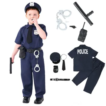 Полный комплект синих костюмов сотрудника службы безопасности детей с игрушками Костюм для вечеринки на Хэллоуин для мальчиков Косплей Костюм полицейского 4