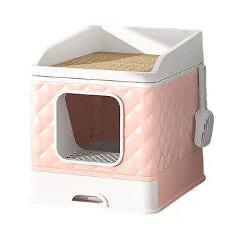 Полузакрытый контейнер для кошачьего туалета с лопаткой, лоток для домашних животных для маленьких и крупных кошек 9
