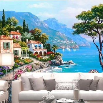 Пользовательские обои 3d Большая фотообоя Средиземное море Сад Пейзаж Картина маслом гостиная ТВ Фоновые обои фреска