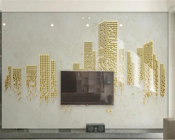 Пользовательские обои 3d фреска геометрическая квадратная строчка золотой городской ТВ фон обои домашний декор papier peint 3d обои 5