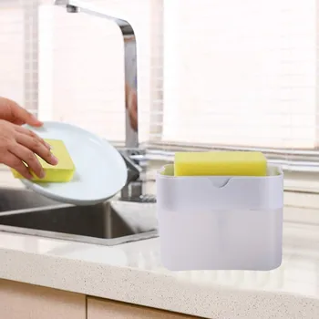 Портативный набор дозаторов моющего средства для кухни, мыльница для мытья посуды с держателем губки, ручной пресс для раздачи жидкости, инструменты для мытья посуды P1 4