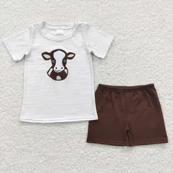 Последнее обновление 2023 RTS, модные хлопчатобумажные наряды для малышей, Летние комплекты для маленьких мальчиков, детская одежда с вышивкой для малышей