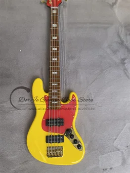 Предпродажная 5-струнная бас-гитара Желтый корпус Гриф и накладка из поджаренного клена Фиксированный мост Оранжевая накладка Активная батарея 8