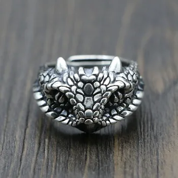 Преувеличенное серебро s925 Пробы ручной работы, винтажное персонализированное кольцо Viper с доминирующим указательным пальцем и регулируемым тайским серебром 10