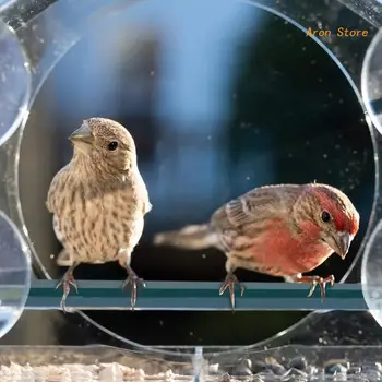 Прозрачная акриловая кормушка для птиц с прочными окошечками-присосками, Съемный лоток для семян, большая уличная кормушка для диких птиц 3