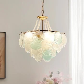 Простая стеклянная люстра в стиле освежающего света, Роскошные лампы для спальни, гостиной, столовой 16