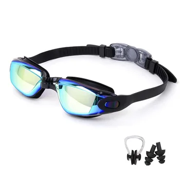 Профессиональные плавательные очки для взрослых с защитой от запотевания, черные плавательные очки с затычками для ушей, зажим для носа, Зеркальные силиконовые очки для плавания 8