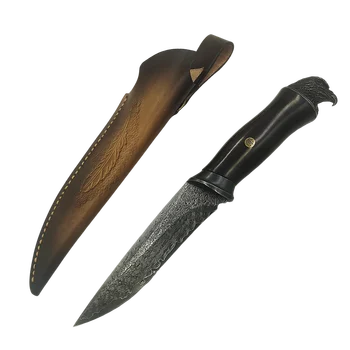 Прямой нож из дамасской стали, Спасательный походный Тактический нож с ручкой в виде головы Орла, Кожаные ножны, рыболовный инструмент EDC 3