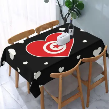 Прямоугольный Маслостойкий Тунисский флаг Любви с сердечками, крышка стола, Эластичная скатерть с подкладкой по краю, Скатерть для ужина 12