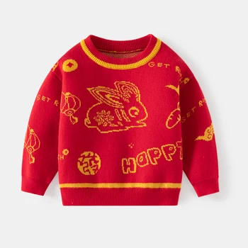 Пуловер, свитер, детская одежда для девочек и мальчиков, хлопковый красный топ, детское повседневное пальто с длинными рукавами на осень-зиму 5