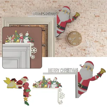 Рождественское украшение 2023 Забавный Санта Клаус Деревянная Рождественская Дверная Рама Дверные Угловые Украшения Рождественская Дверь Веселый Рождественский Декор 10