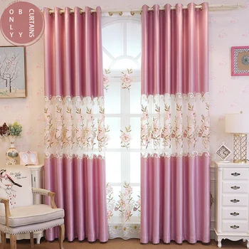 Розовая ткань для штор в европейском стиле, шторы для гостиной, столовой, спальни, Полутень, ширма с цветочной вышивкой на заказ 4
