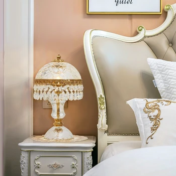 Роскошная хрустальная лампа Высокого класса Для свадебной гостиной, кабинета, спальни, Прикроватная лампа, простое украшение, Медь 5