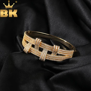 Роскошный браслет-манжета BLING KING с микромощением Bling, 3 ряда Кубического циркония, Модные украшения в стиле хип-хоп, Лучший подарок
